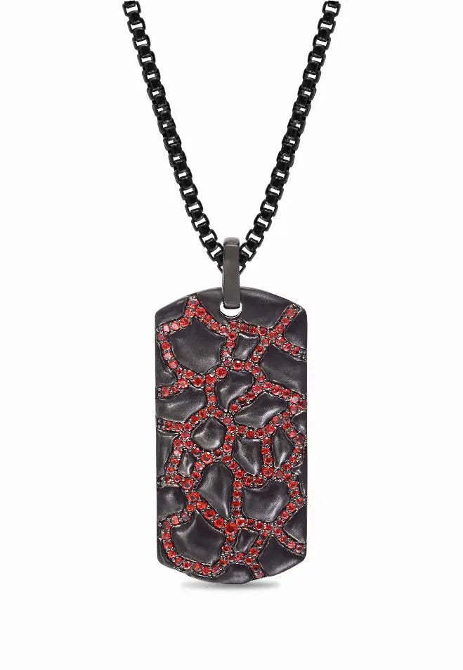 Fiery Ascent Black Rhodium Plated Sterling Silver Textured Tag with Garnets Luv My Jewelry