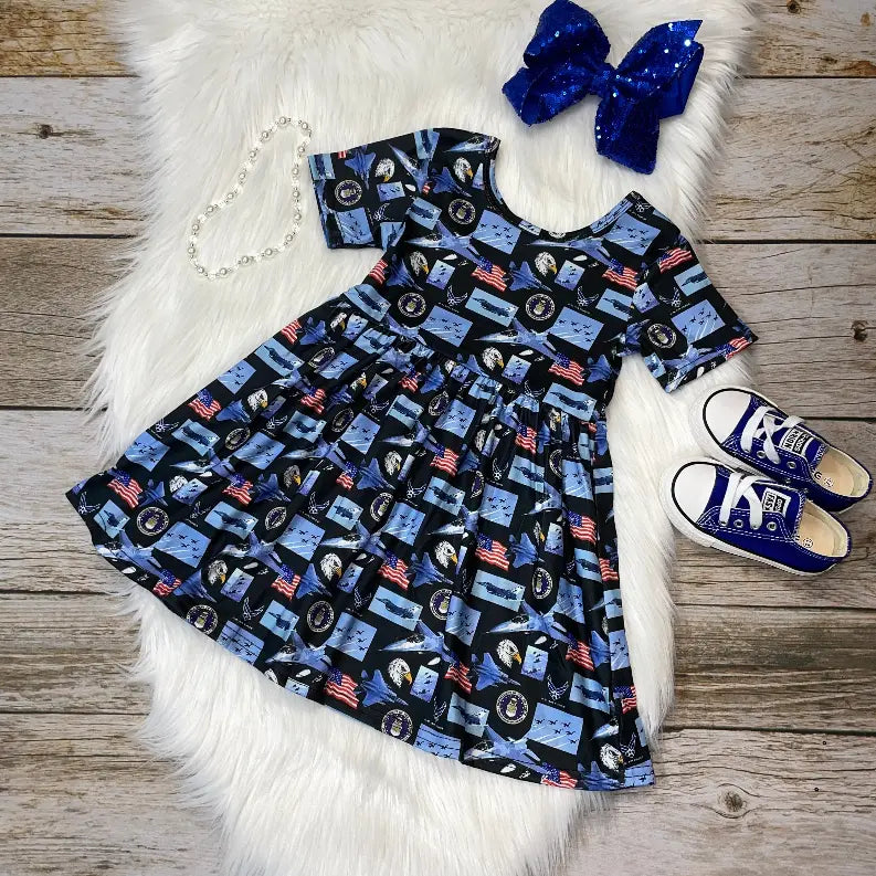 Fighter Jet Military Support Short Sleeve Dress Stella Bean Clothing