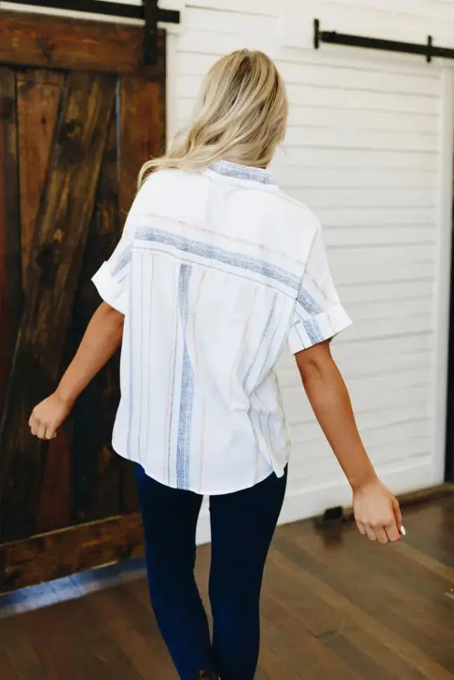 Fine Line Button Down Top Stay Warm in Style
