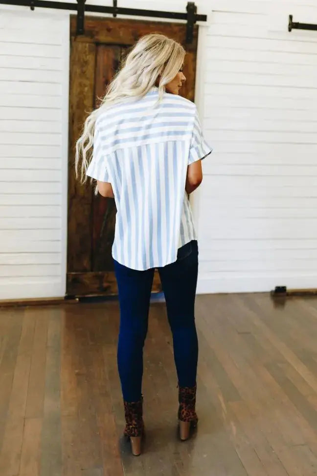 Fine Line Button Down Top Stay Warm in Style
