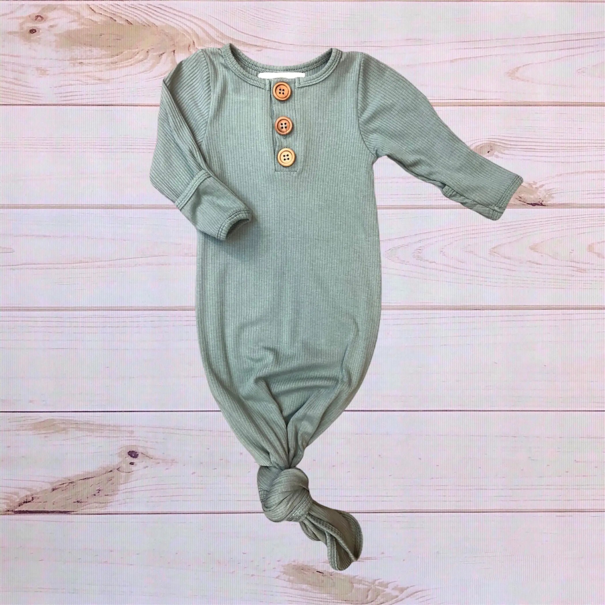Finn Ribbed Baby Gown (Sage) Melina & Me