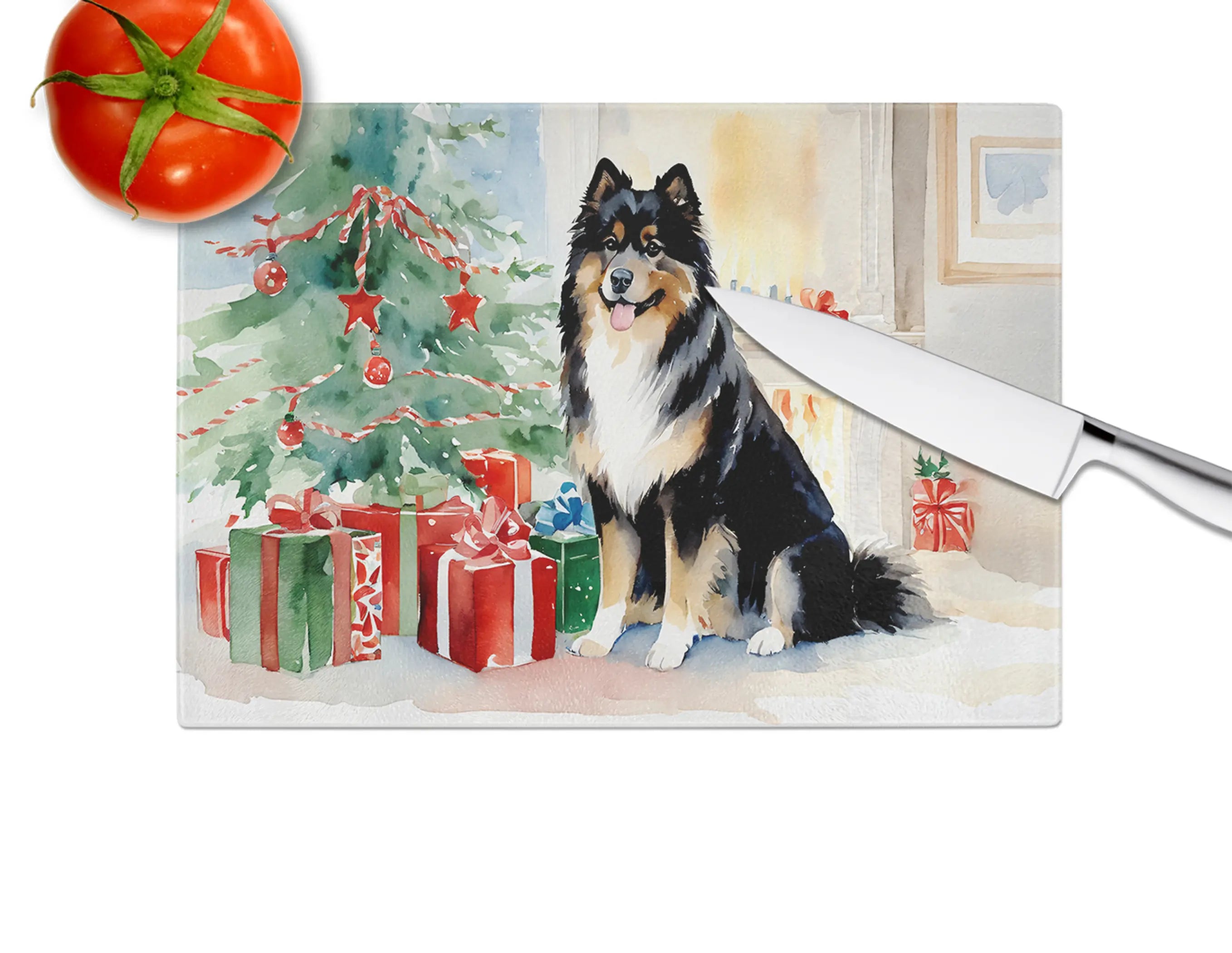Finnish Lapphund Cozy Christmas Glass Cutting Board Caroline's Treasures