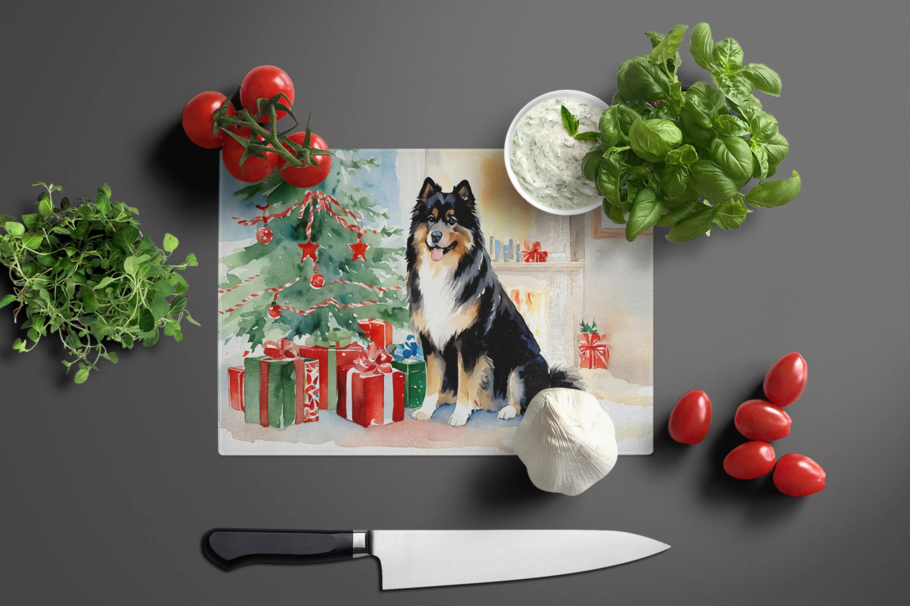 Finnish Lapphund Cozy Christmas Glass Cutting Board Caroline's Treasures