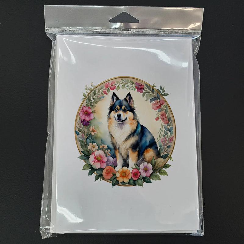 Finnish Lapphund and Flowers Greeting Cards Pack of 8 Caroline's Treasures