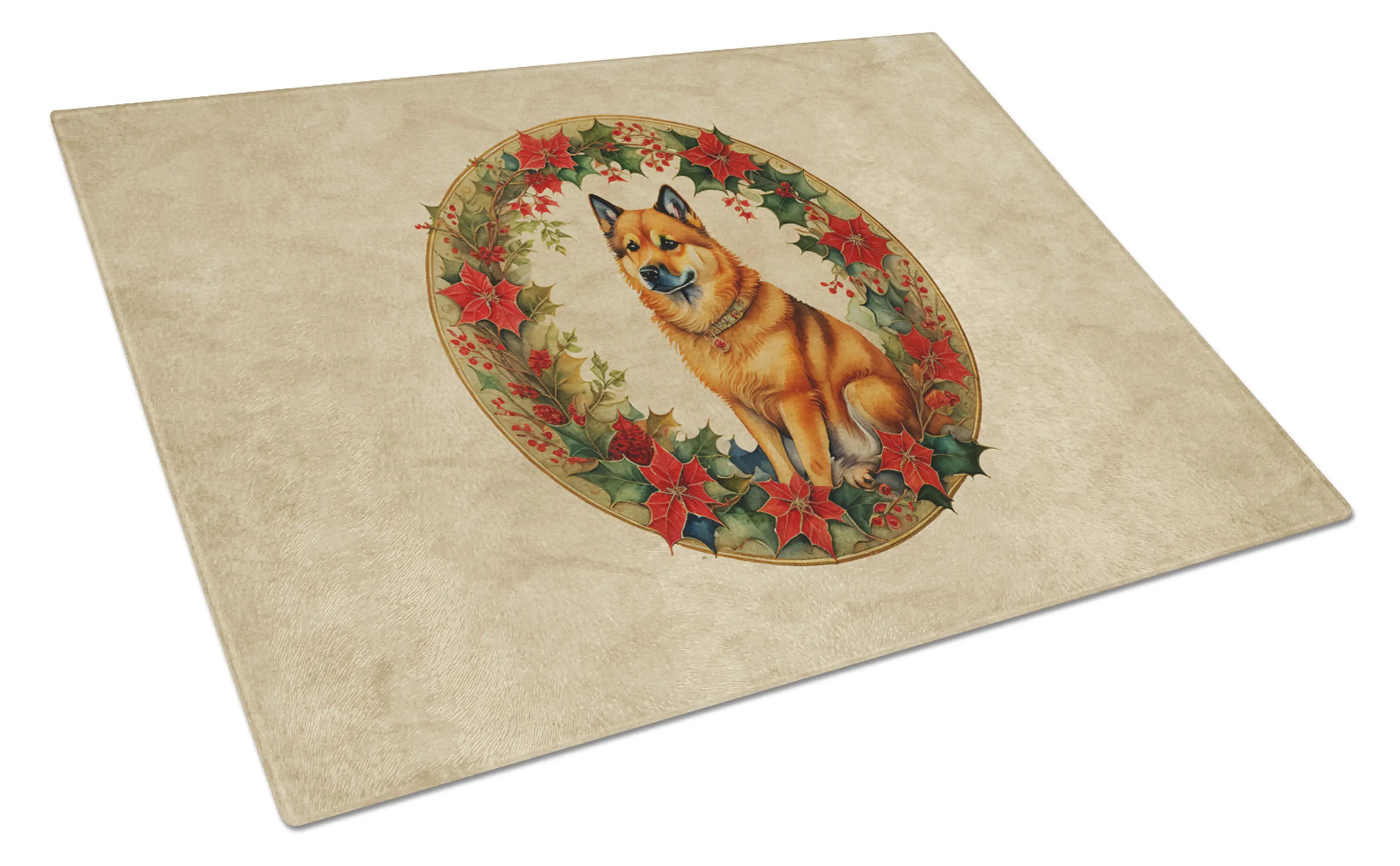 Finnish Spitz Christmas Flowers Glass Cutting Board Caroline's Treasures