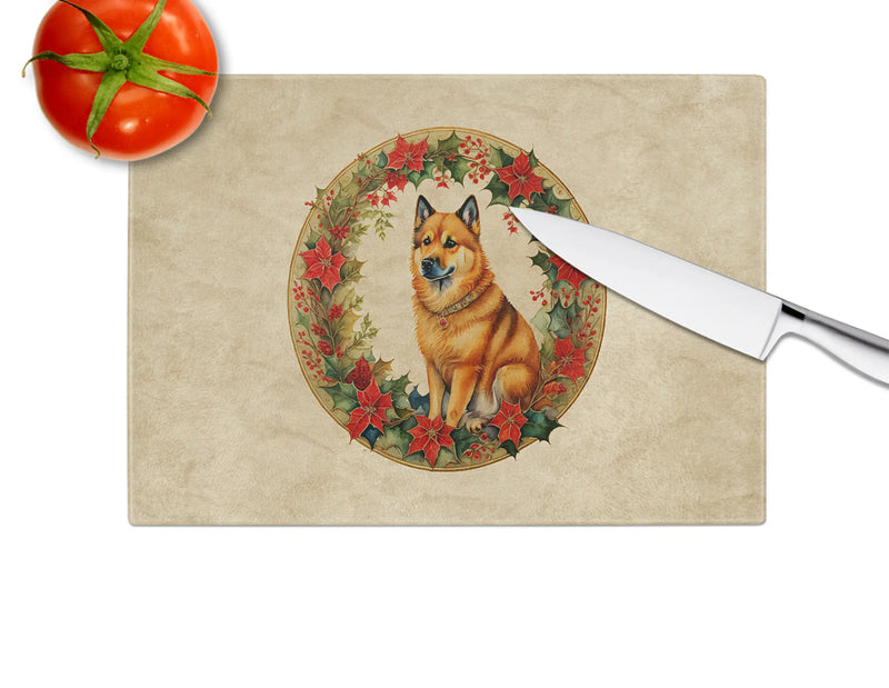 Finnish Spitz Christmas Flowers Glass Cutting Board Caroline's Treasures