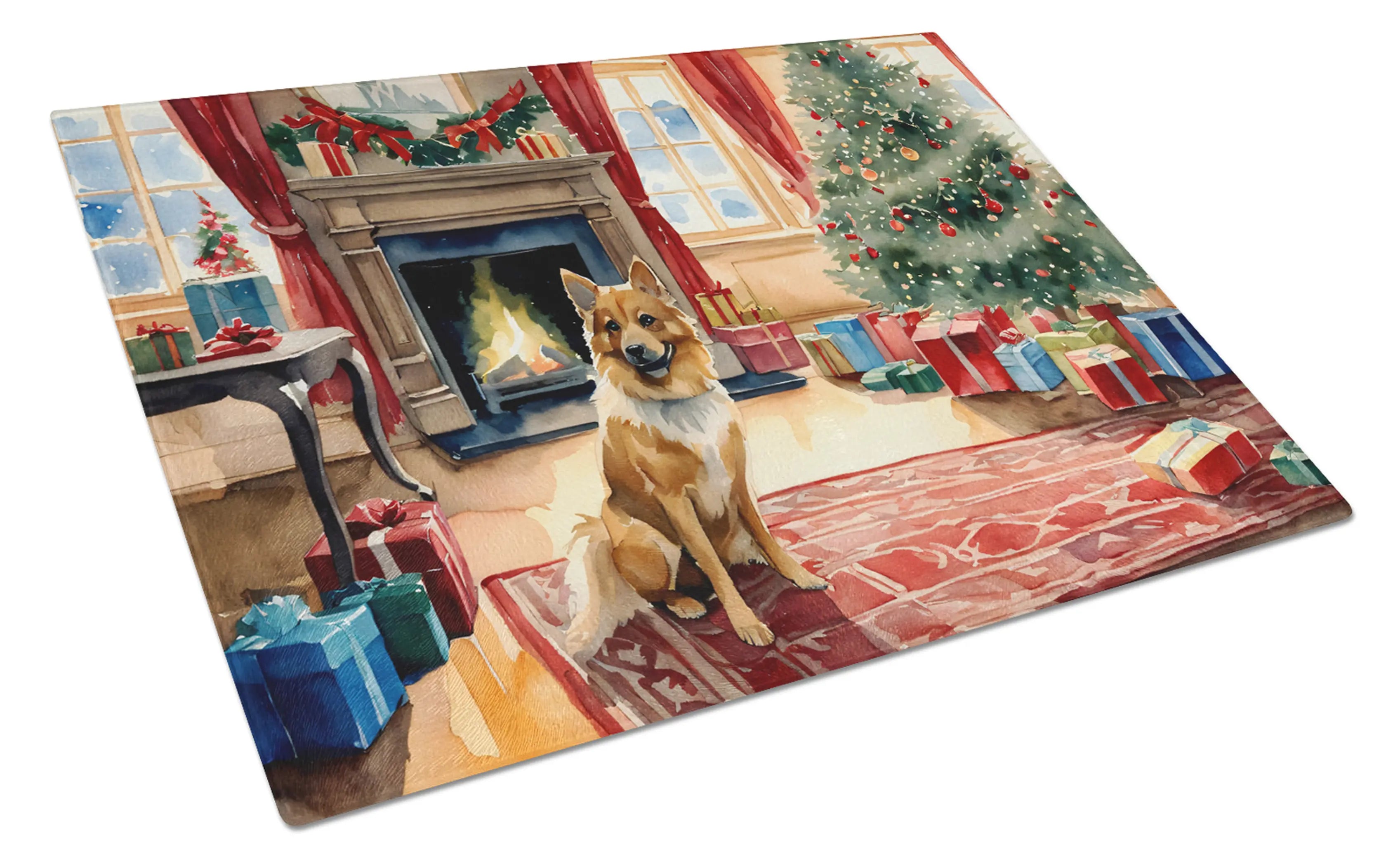 Finnish Spitz Cozy Christmas Glass Cutting Board Caroline's Treasures