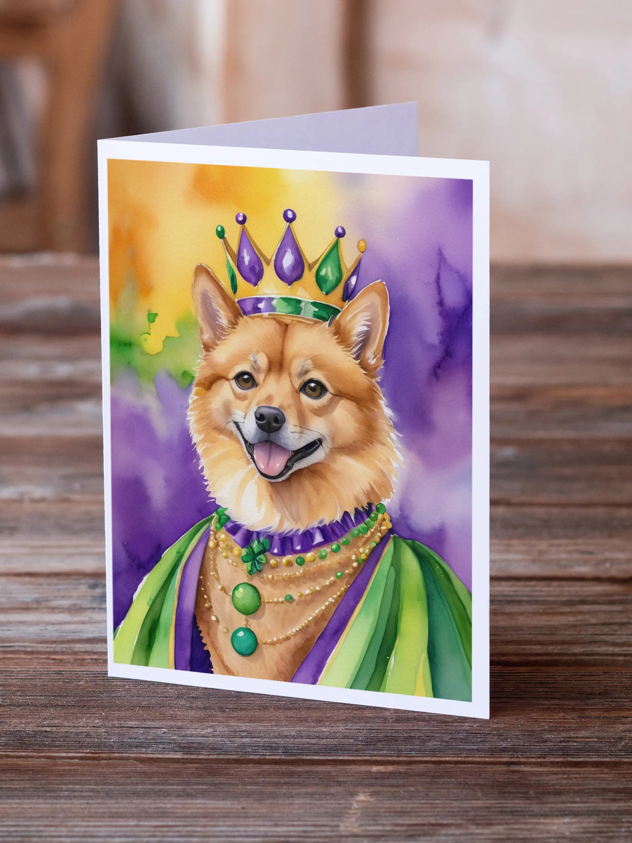 Finnish Spitz King of Mardi Gras Greeting Cards Pack of 8 Caroline's Treasures
