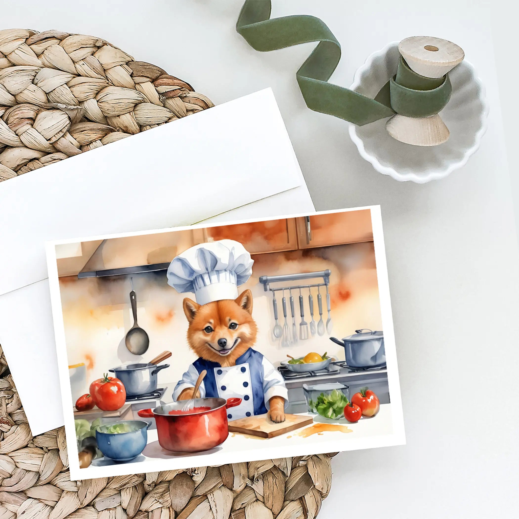 Finnish Spitz The Chef Greeting Cards Pack of 8 Caroline's Treasures