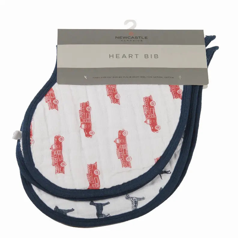 Fire Truck and Dalmatian Heart Bibs; Cotton Newcastle Classics