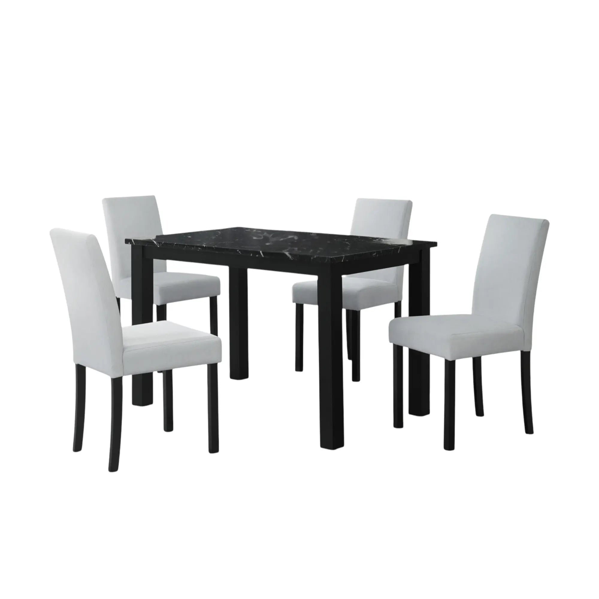 Five Piece Black Faux Marble Dining Set with Four Chairs - GreatEagleInc