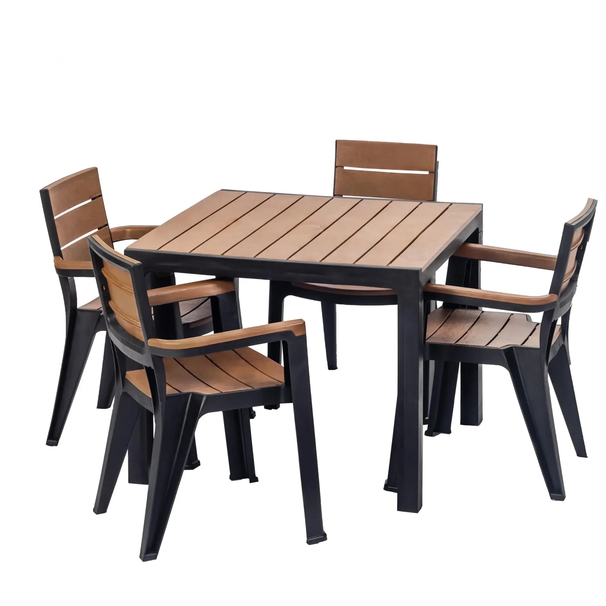 Five Piece Black Plastic Outdoor Patio Set With Table Homeroots Outdoor