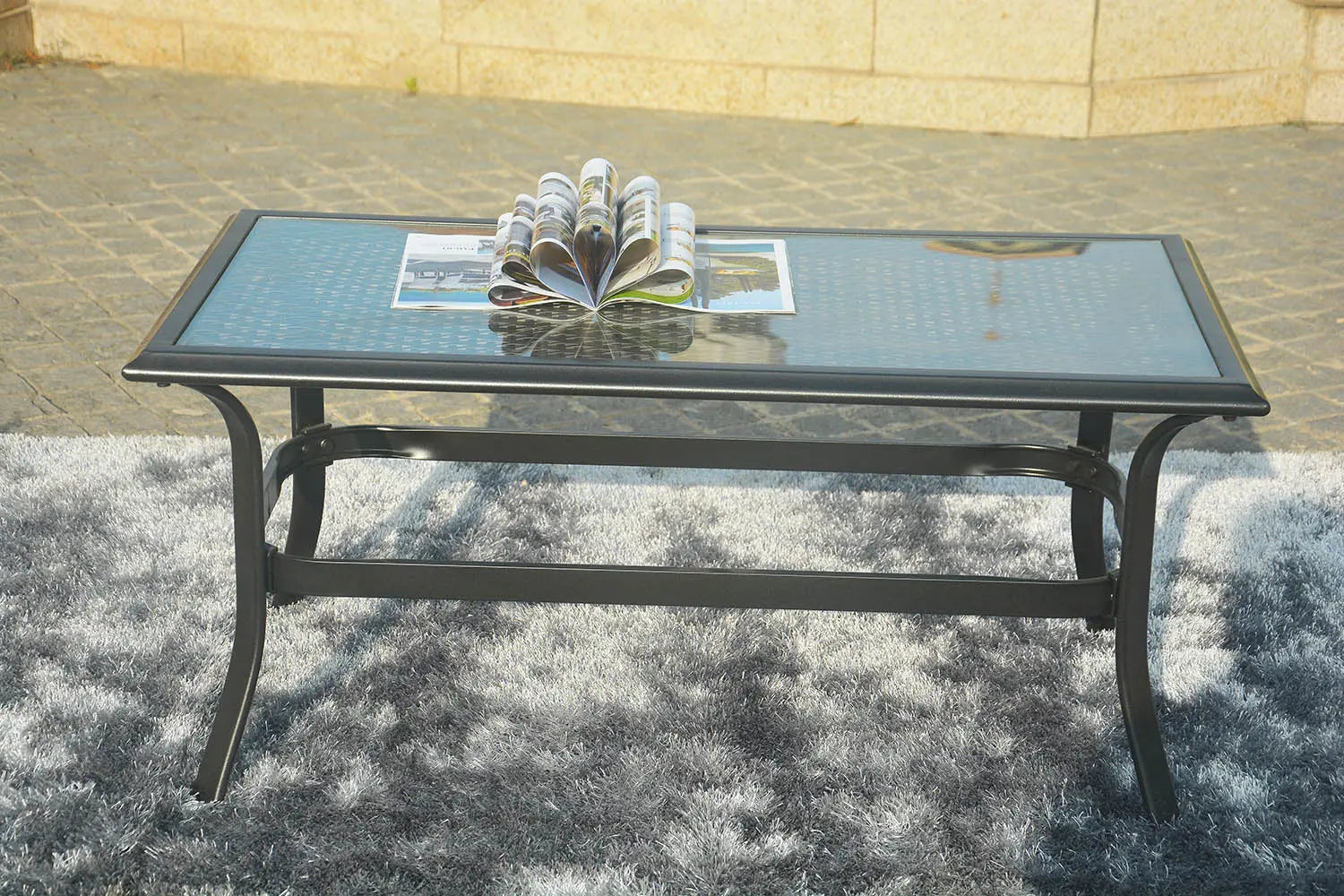 Five Piece Black and Beige Metal Sofa Seating Group With Table Homeroots Outdoor
