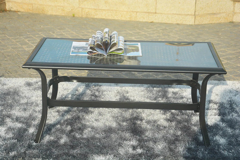 Five Piece Black and Beige Metal Sofa Seating Group With Table Homeroots Outdoor