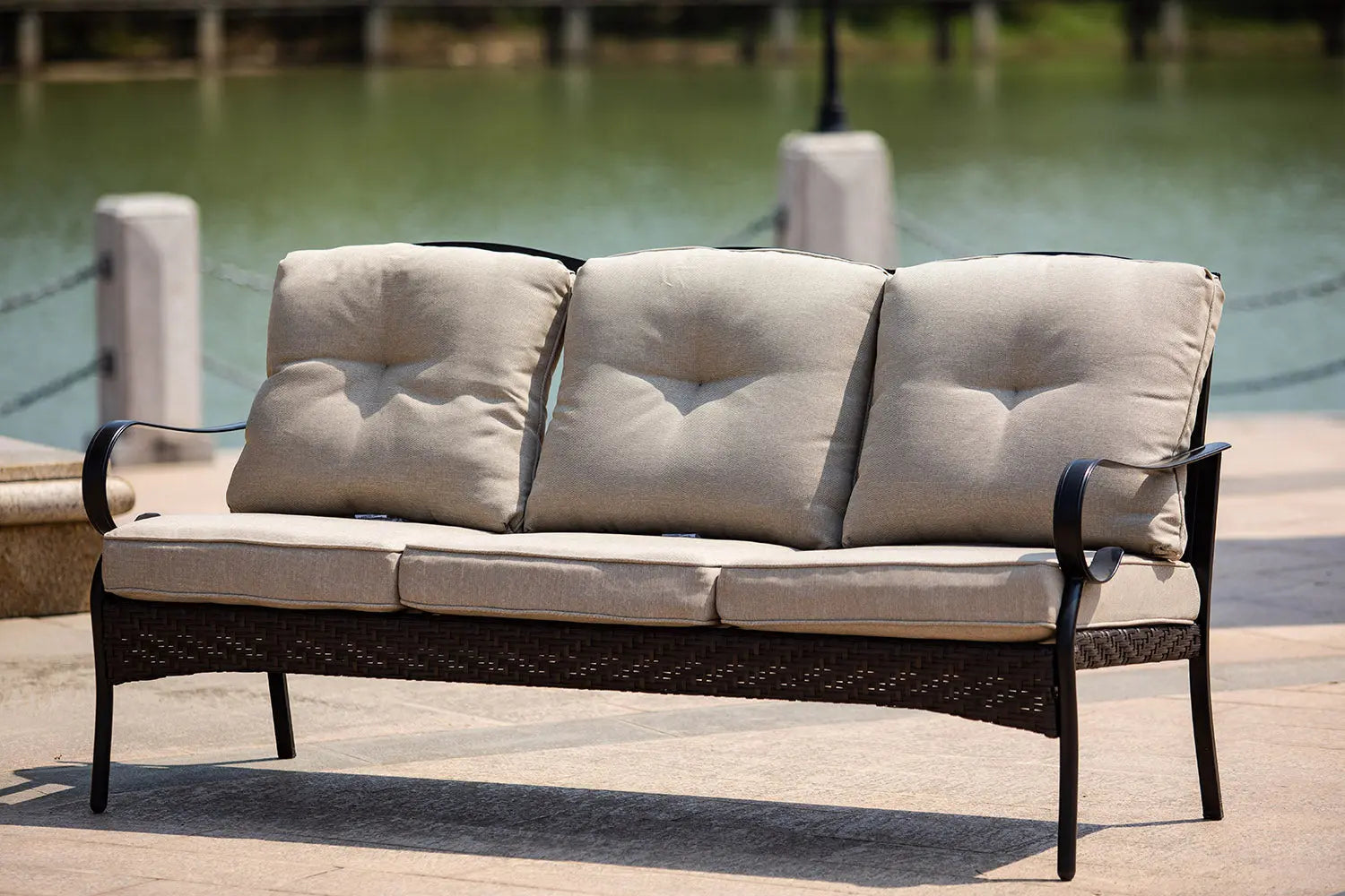 Five Piece Black and Beige Metal Sofa Seating Group With Table Homeroots Outdoor