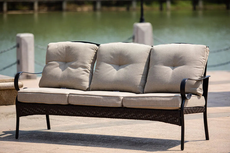 Five Piece Black and Beige Metal Sofa Seating Group With Table Homeroots Outdoor
