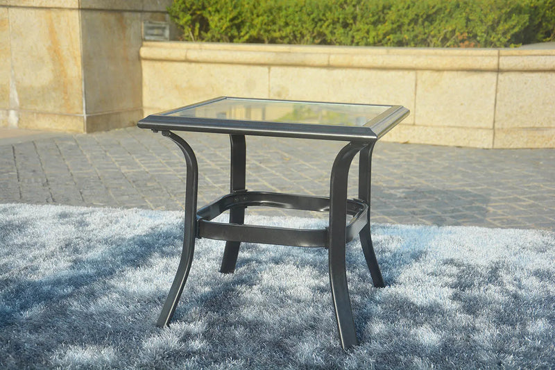 Five Piece Black and Beige Metal Sofa Seating Group With Table Homeroots Outdoor