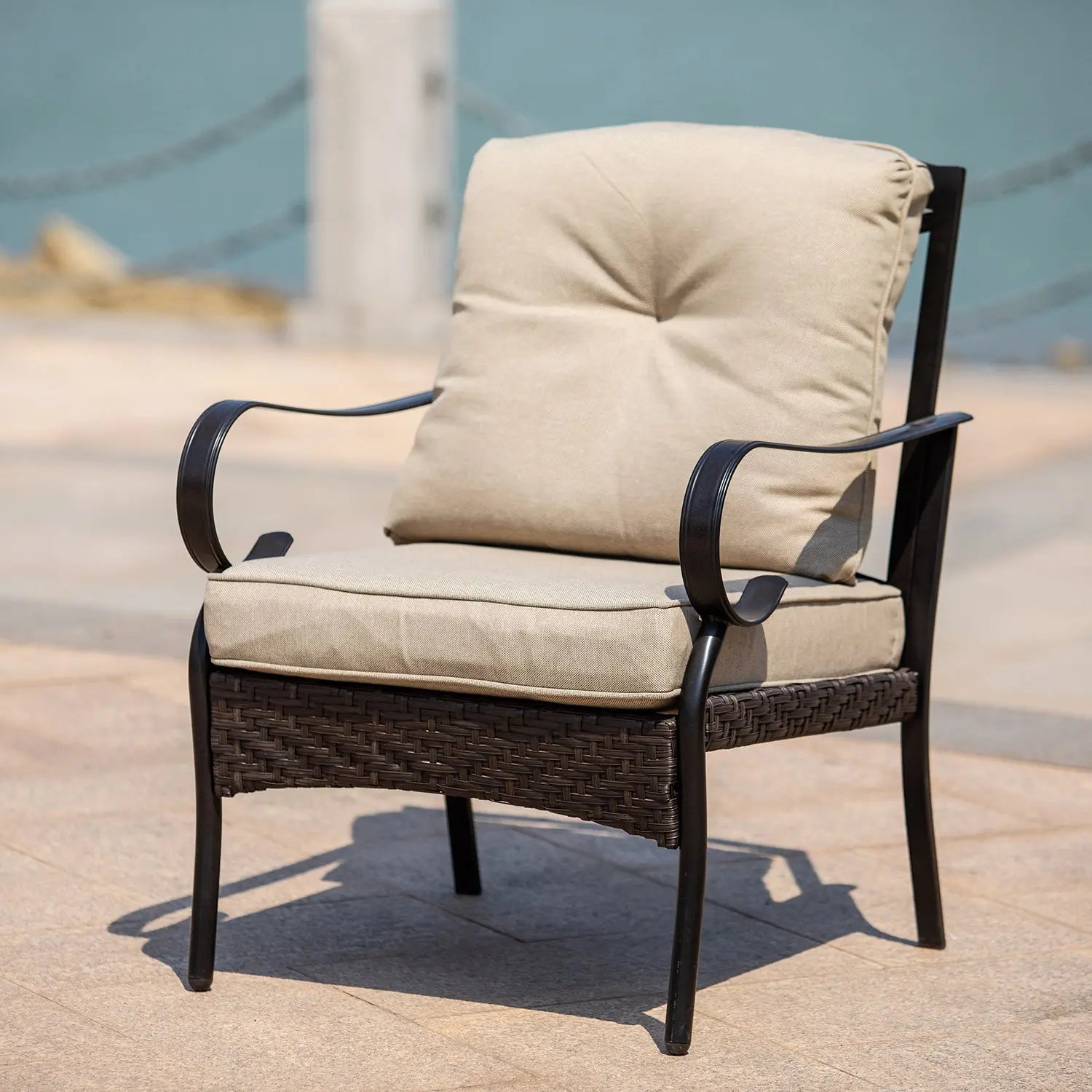 Five Piece Black and Beige Metal Sofa Seating Group With Table Homeroots Outdoor