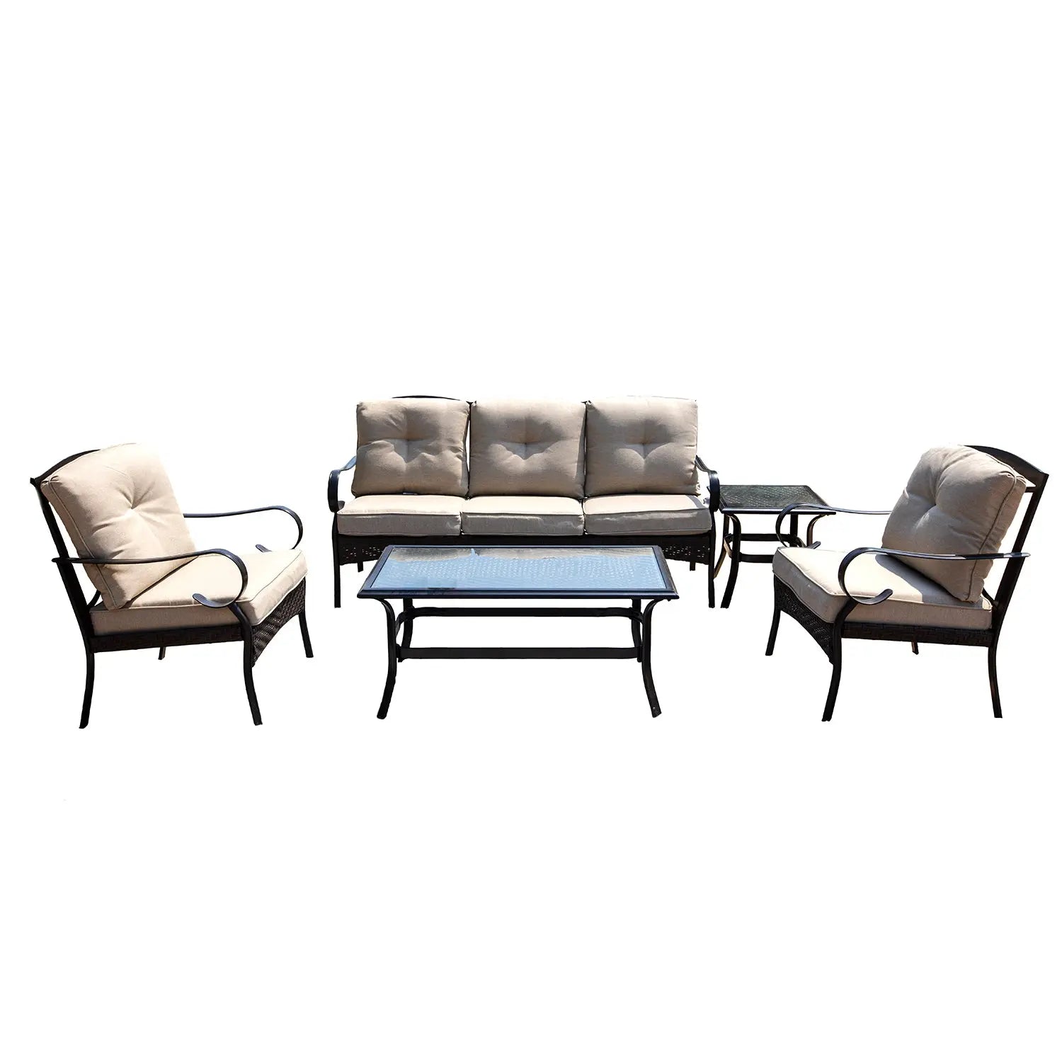 Five Piece Black and Beige Metal Sofa Seating Group With Table Homeroots Outdoor