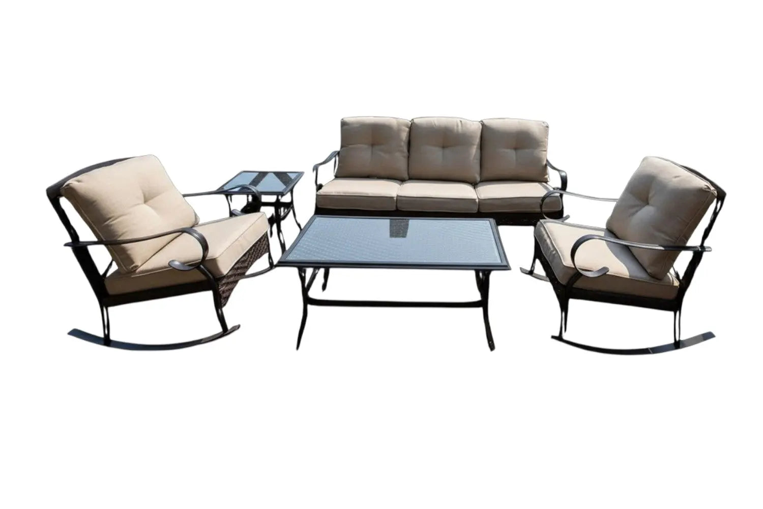 Five Piece Black and Beige Metal Sofa Seating Group With Table Homeroots Outdoor