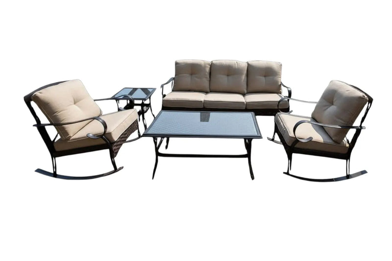 Five Piece Black and Beige Metal Sofa Seating Group With Table Homeroots Outdoor