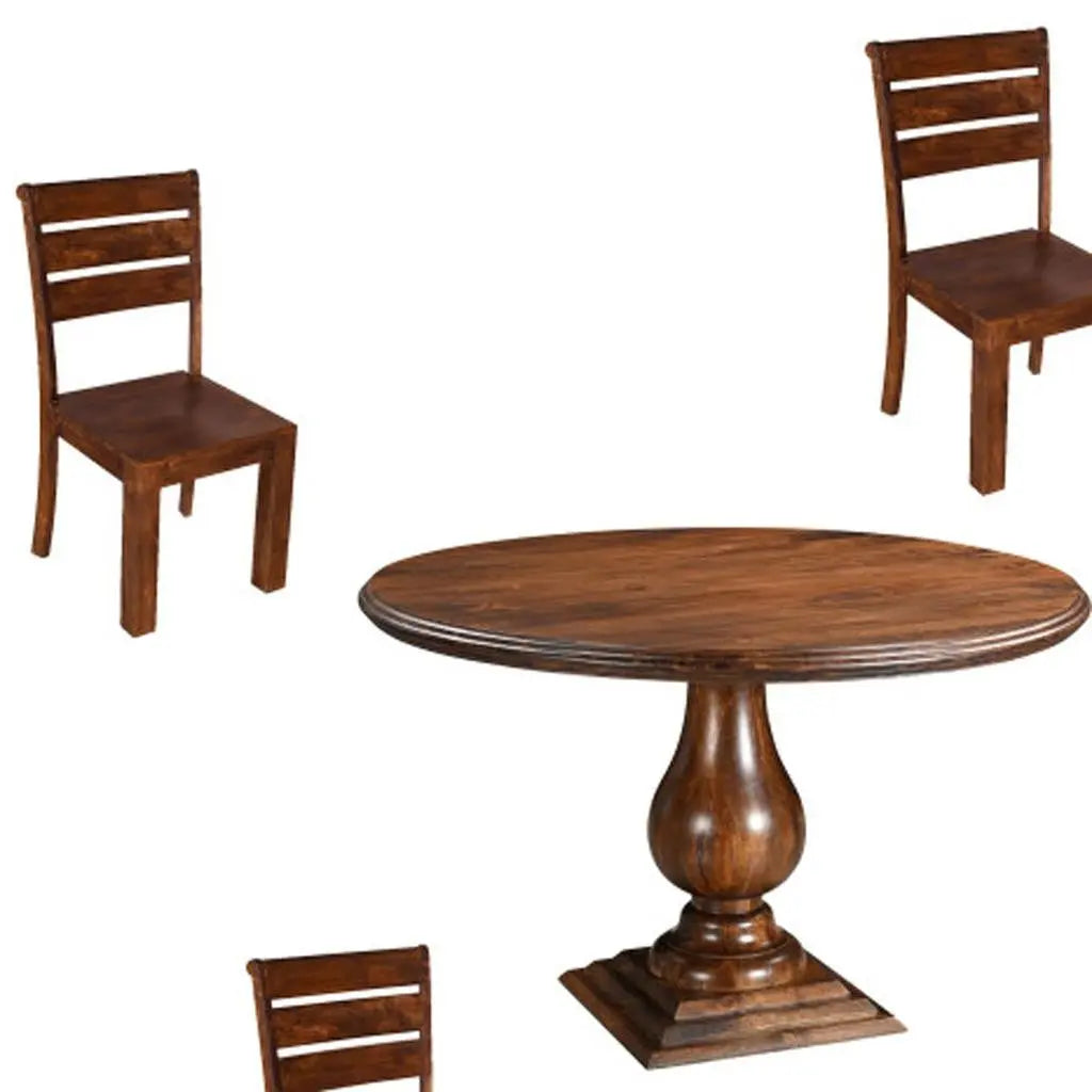 Five Piece Brown Round Solid Wood Dining Set with Four Chairs Homeroots Kitchen & Dining