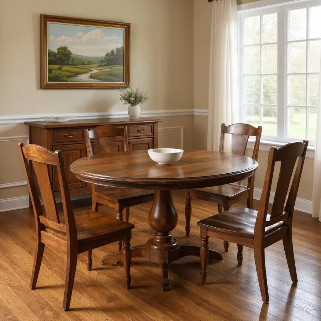 Five Piece Brown Round Solid Wood Dining Set with Four Chairs Homeroots Kitchen & Dining