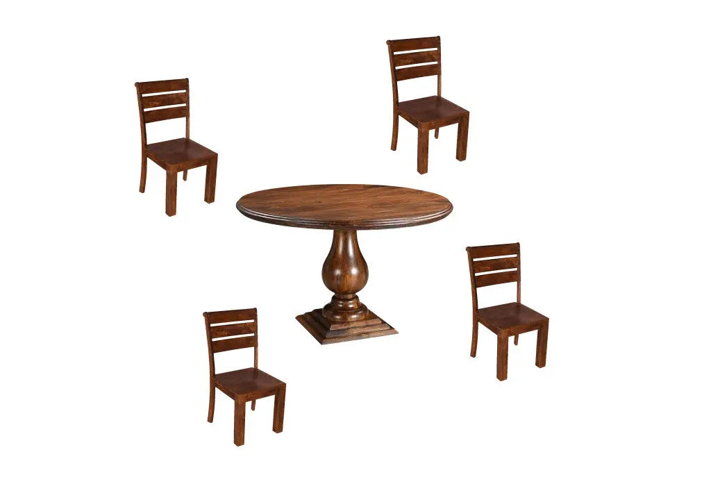 Five Piece Brown Round Solid Wood Dining Set with Four Chairs Homeroots Kitchen & Dining