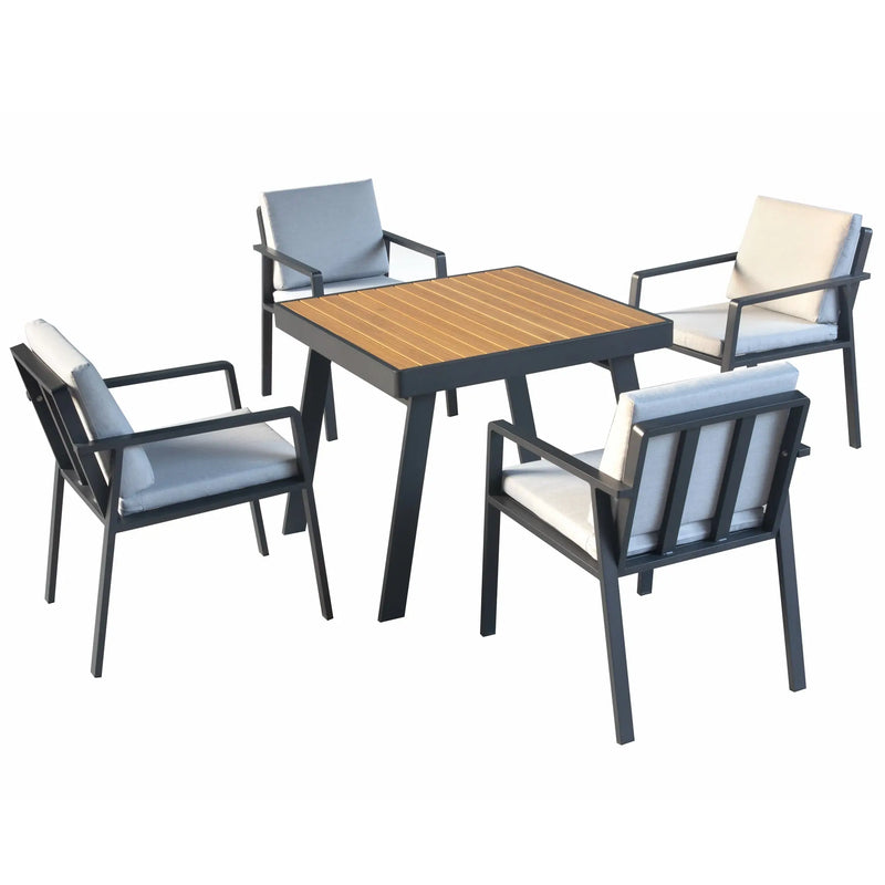 Five Piece Brown Square Metal Dining Set with Four Chairs Homeroots Outdoor