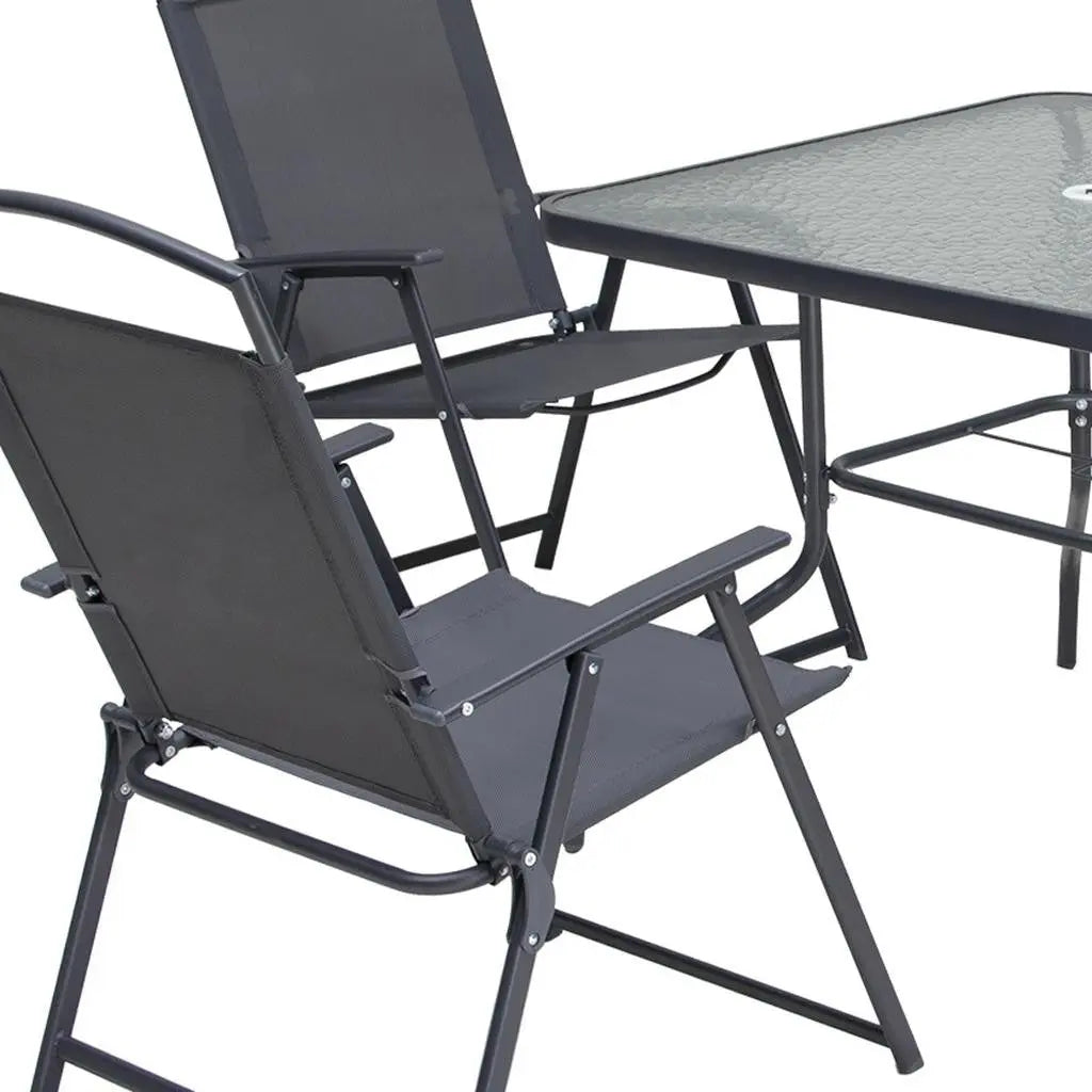 Five Piece Clear and Black Square Glass Dining Set with Four Chairs Homeroots Outdoor