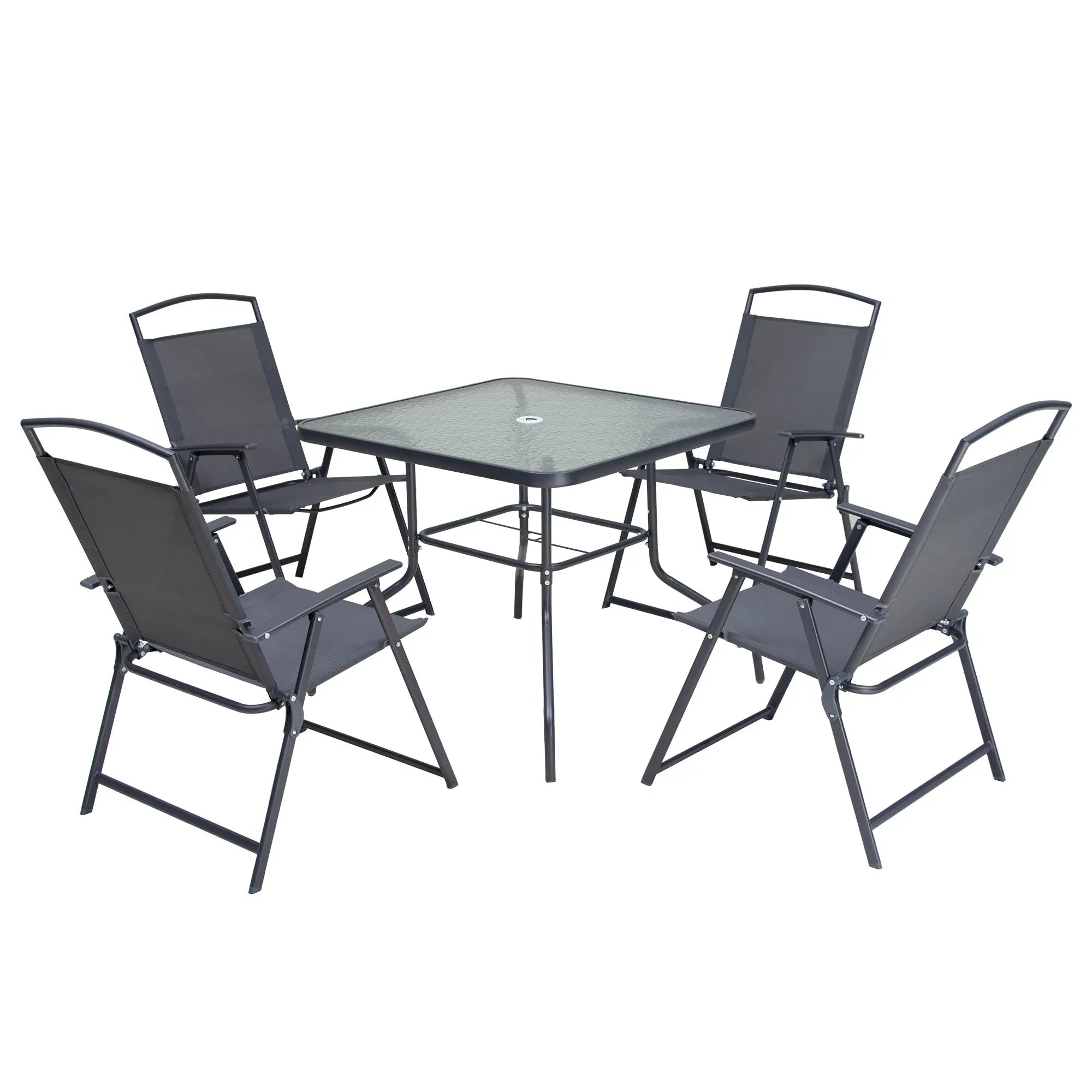Five Piece Clear and Black Square Glass Dining Set with Four Chairs Homeroots Outdoor