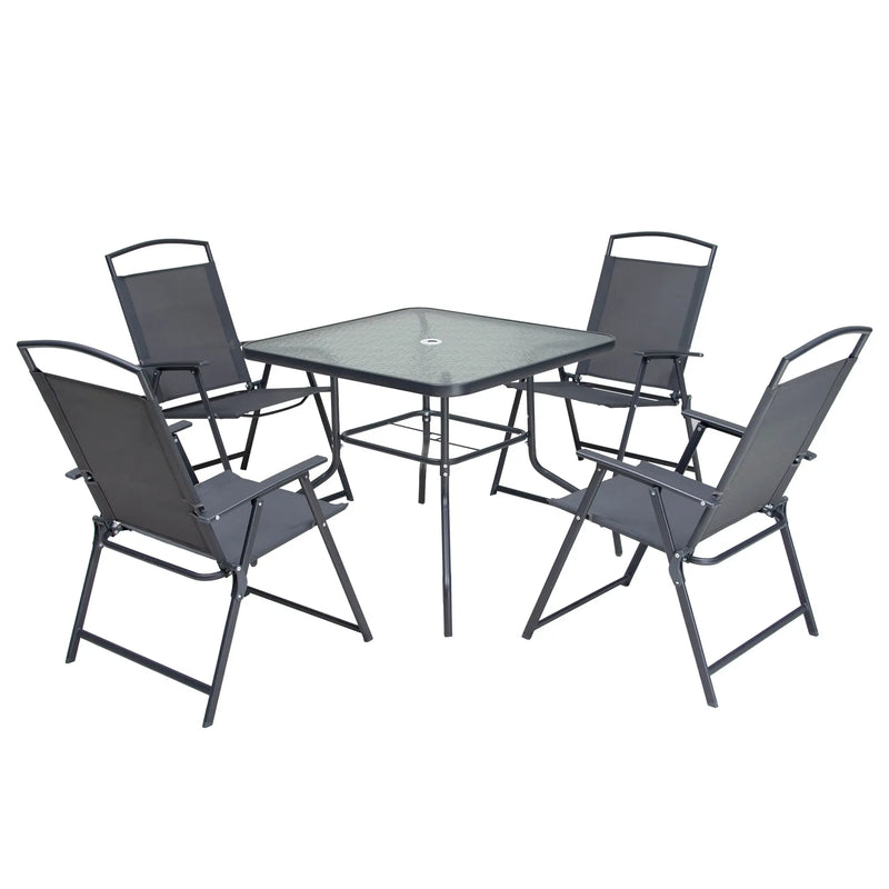 Five Piece Clear and Black Square Glass Dining Set with Four Chairs Homeroots Outdoor