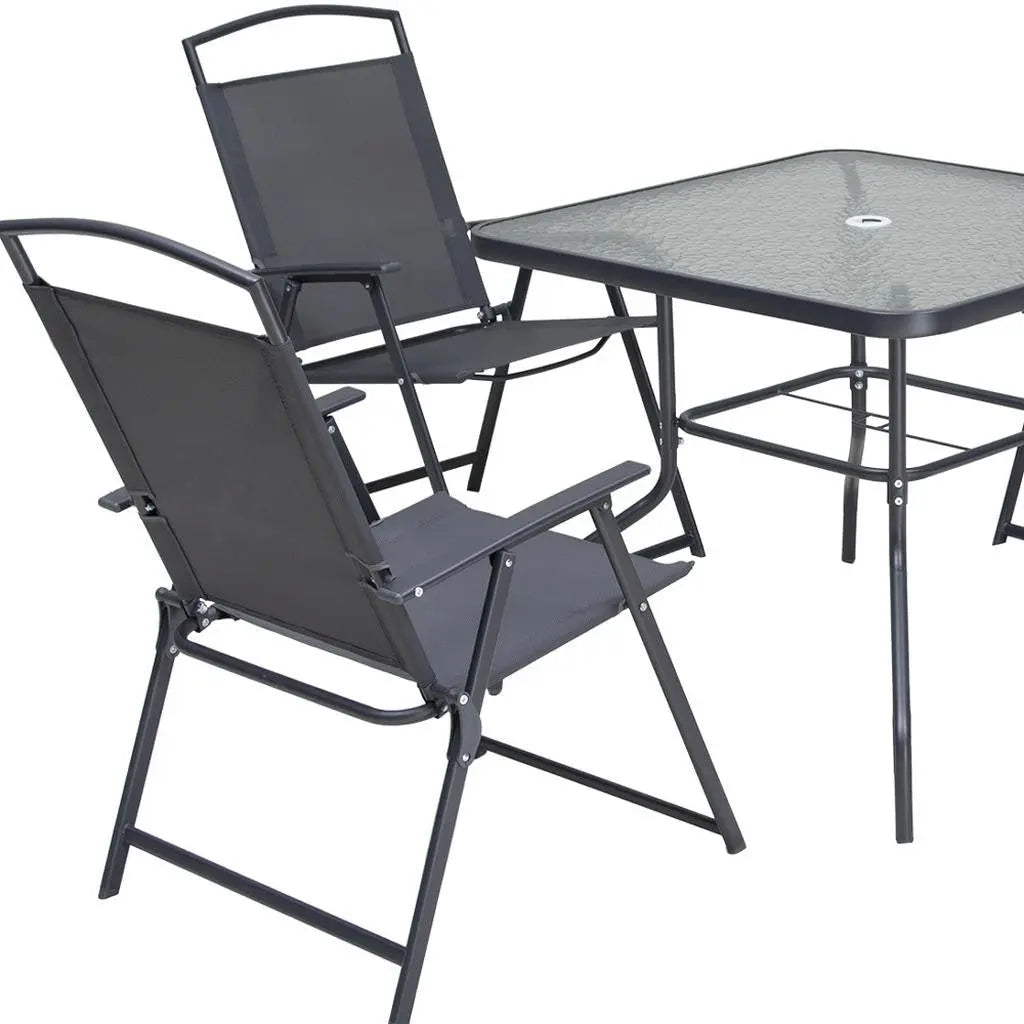 Five Piece Clear and Black Square Glass Dining Set with Four Chairs Homeroots Outdoor