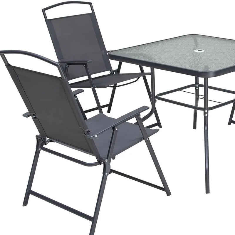 Five Piece Clear and Black Square Glass Dining Set with Four Chairs Homeroots Outdoor