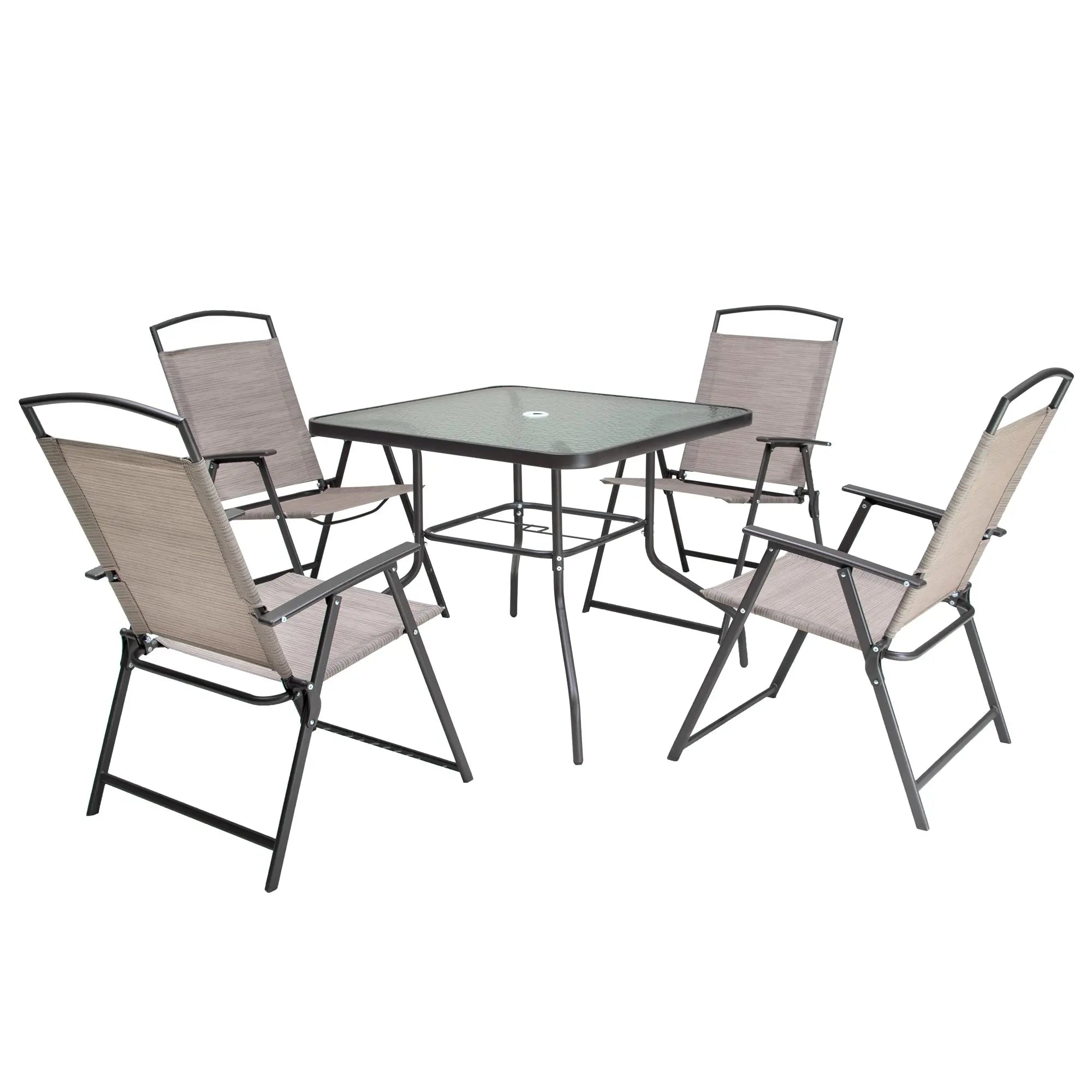 Five Piece Clear and Black Square Glass Dining Set with Four Chairs Homeroots Outdoor