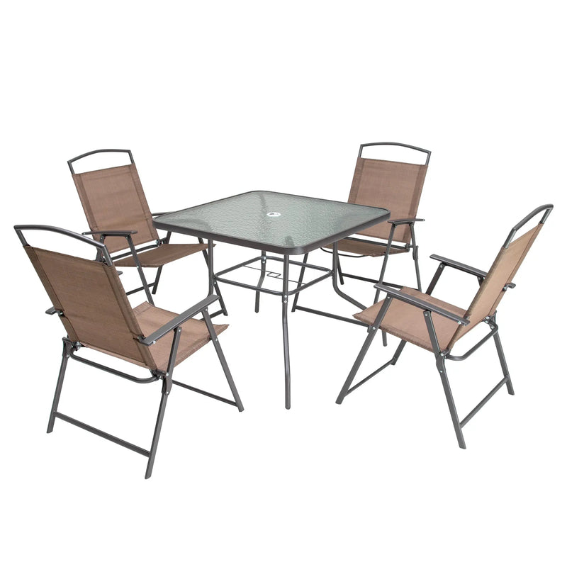 Five Piece Clear and Brown Square Glass Dining Set with Four Chairs Homeroots Outdoor