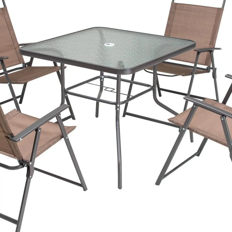 Five Piece Clear and Brown Square Glass Dining Set with Four Chairs Homeroots Outdoor