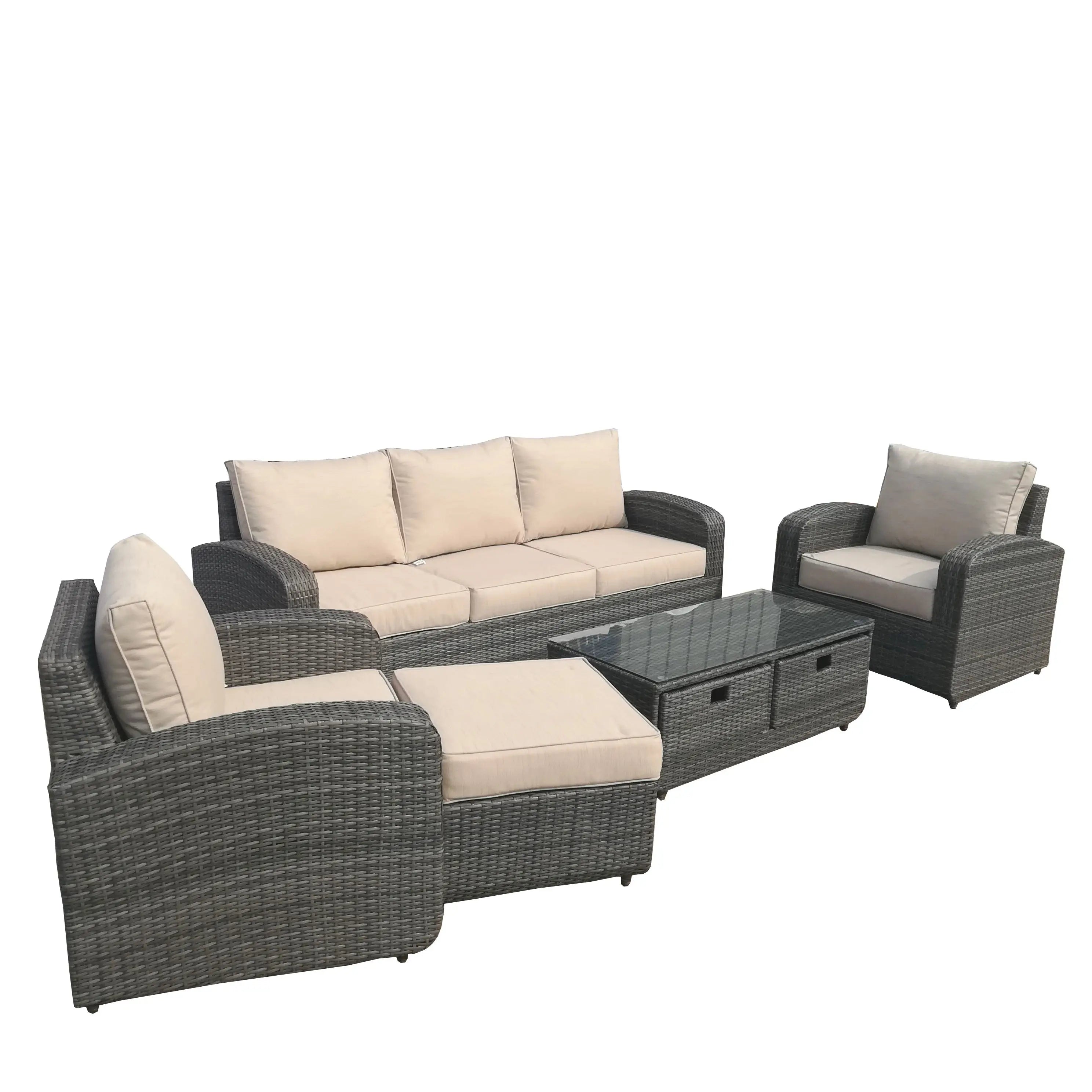 Five Piece Gray and Beige Wicker Sofa Seating Group With Table Homeroots Outdoor