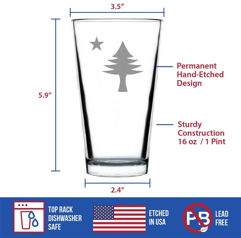 Flag of Maine Pint Glass for Beer - Mainers Gifts and Decor Bevvee