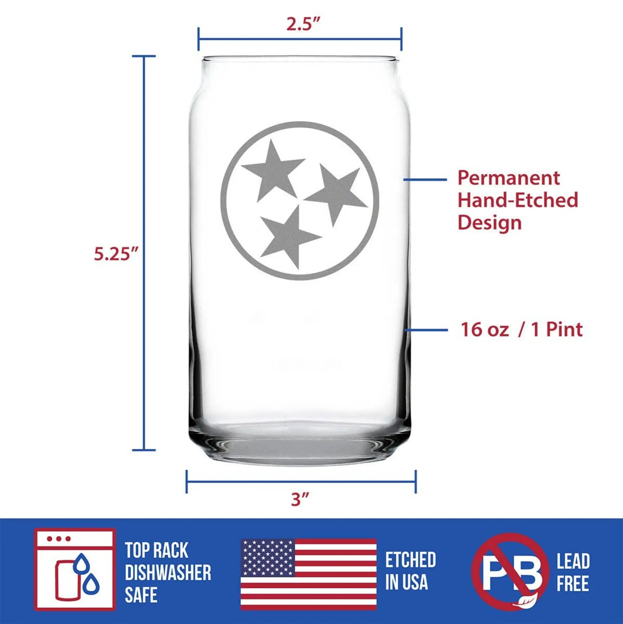 Flag of Tennessee Beer Can Pint Glass - Tennesseans Gifts Bevvee
