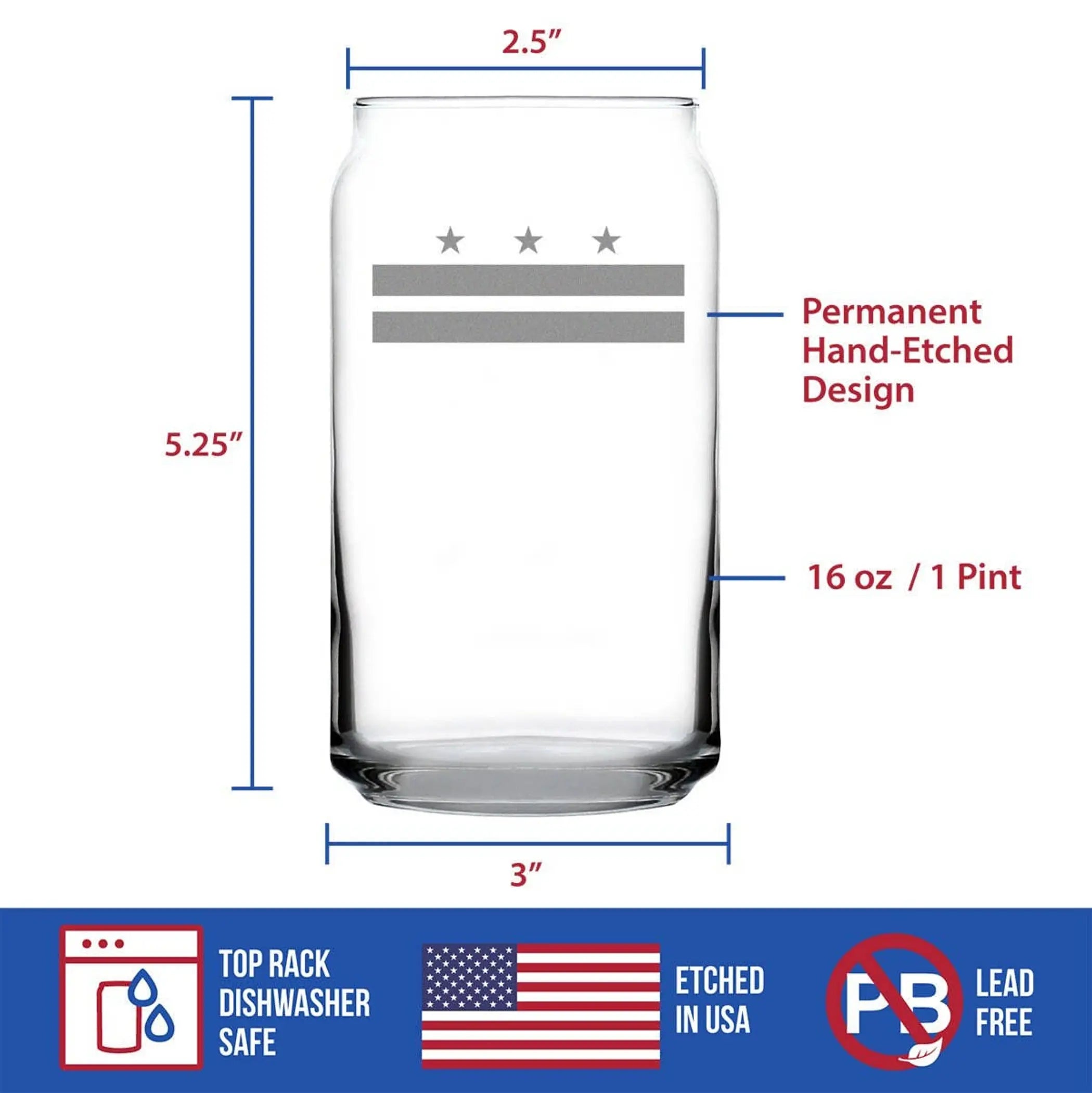 Flag of Washington DC Beer Can Pint Glass - DC Flag Gifts Bevvee