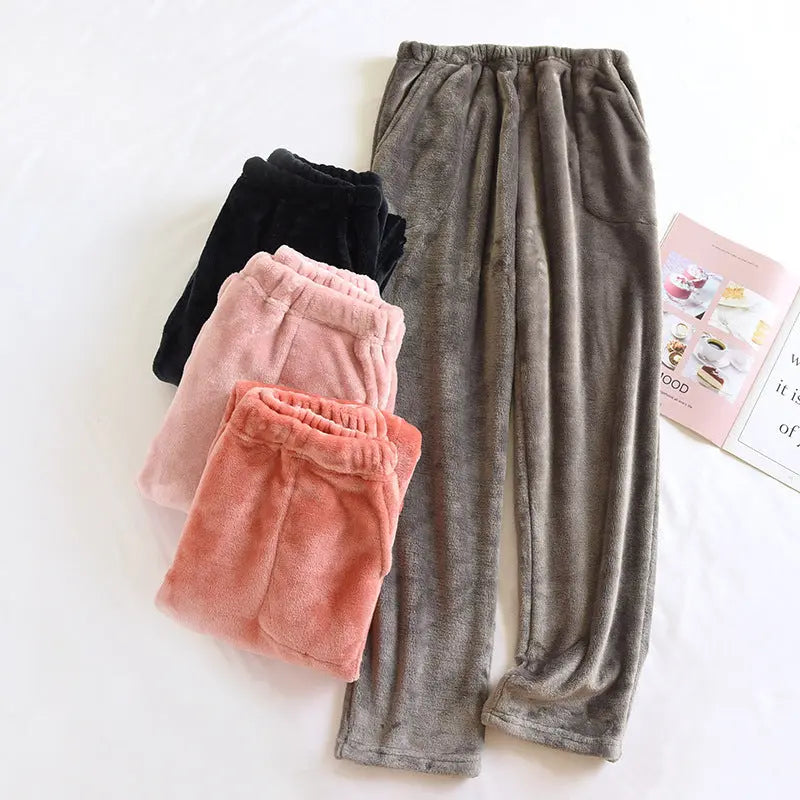Flannel Women's Pajama Pants Fall/Winter Men's Loose Warm Simple New Couple's Home Pants Pants Winter One-Piece Hair GreatEagleInc