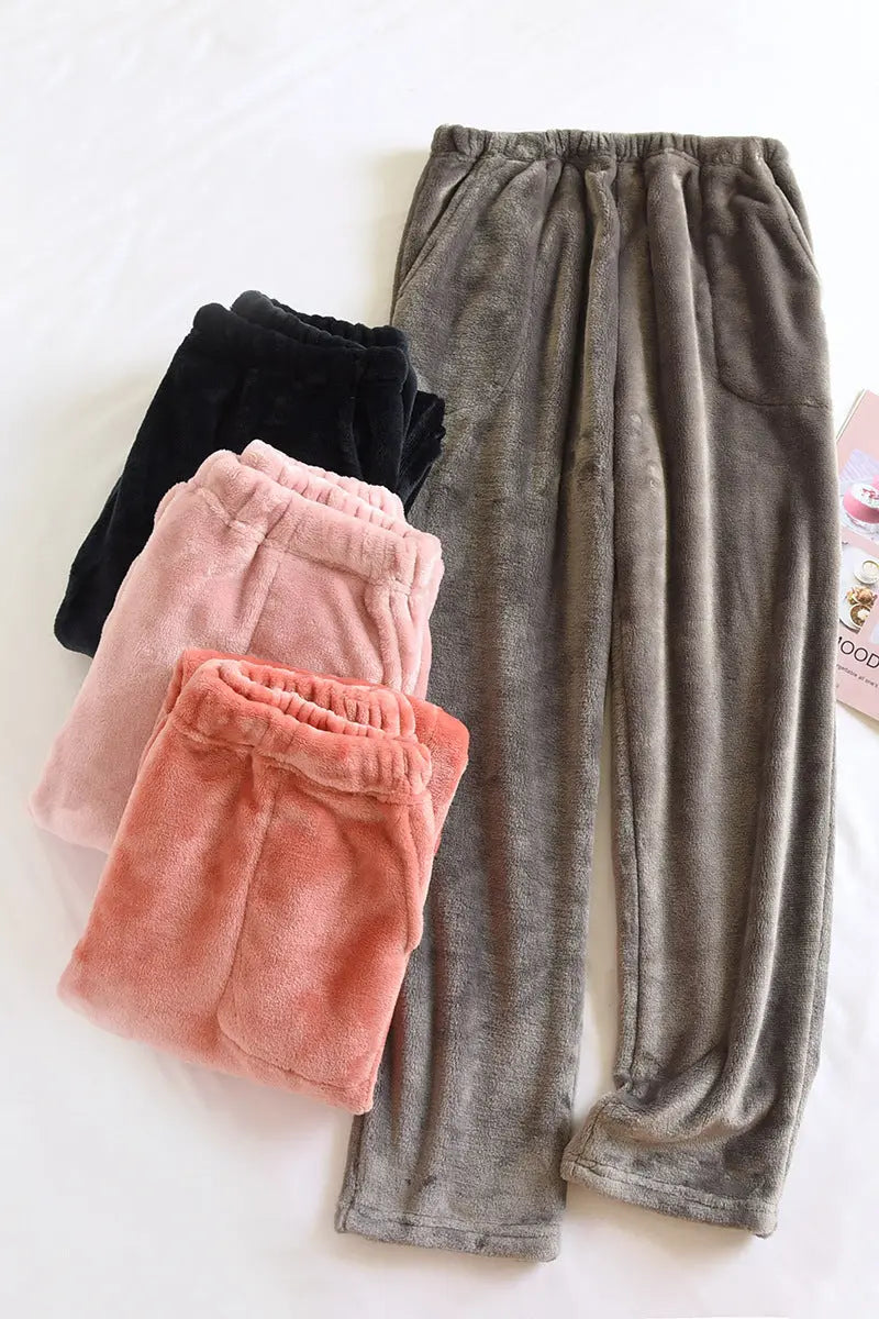 Flannel Women's Pajama Pants Fall/Winter Men's Loose Warm Simple New Couple's Home Pants Pants Winter One-Piece Hair GreatEagleInc