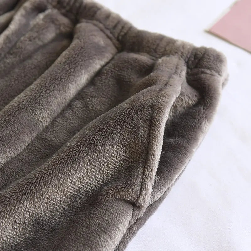 Flannel Women's Pajama Pants Fall/Winter Men's Loose Warm Simple New Couple's Home Pants Pants Winter One-Piece Hair GreatEagleInc
