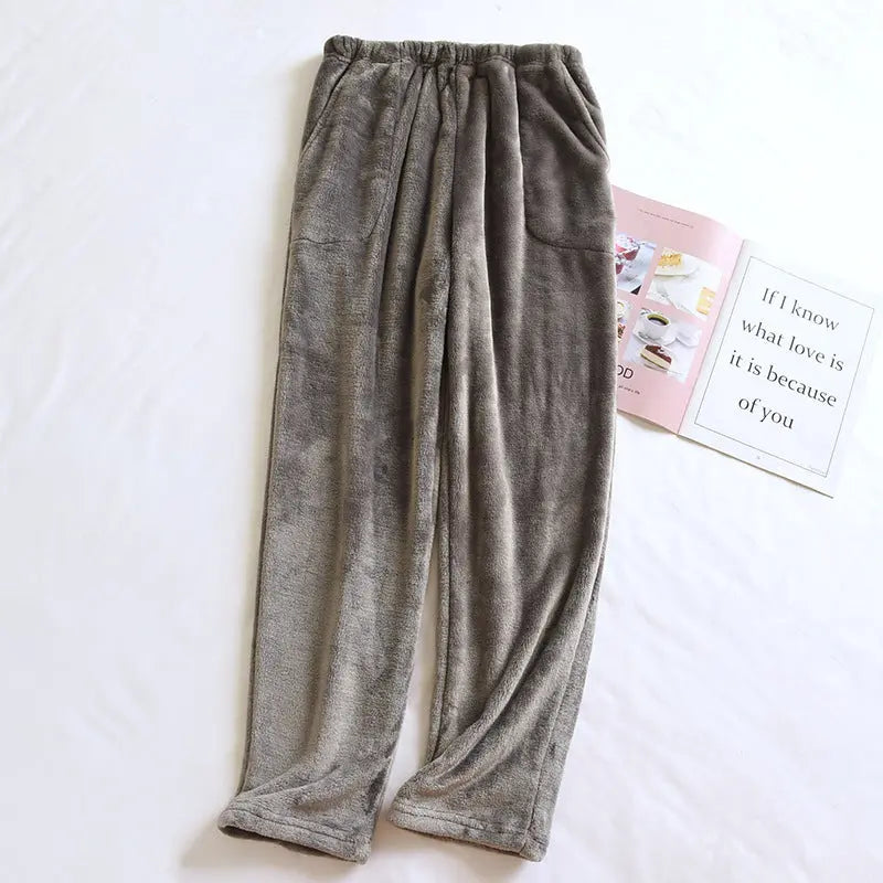 Flannel Women's Pajama Pants Fall/Winter Men's Loose Warm Simple New Couple's Home Pants Pants Winter One-Piece Hair GreatEagleInc