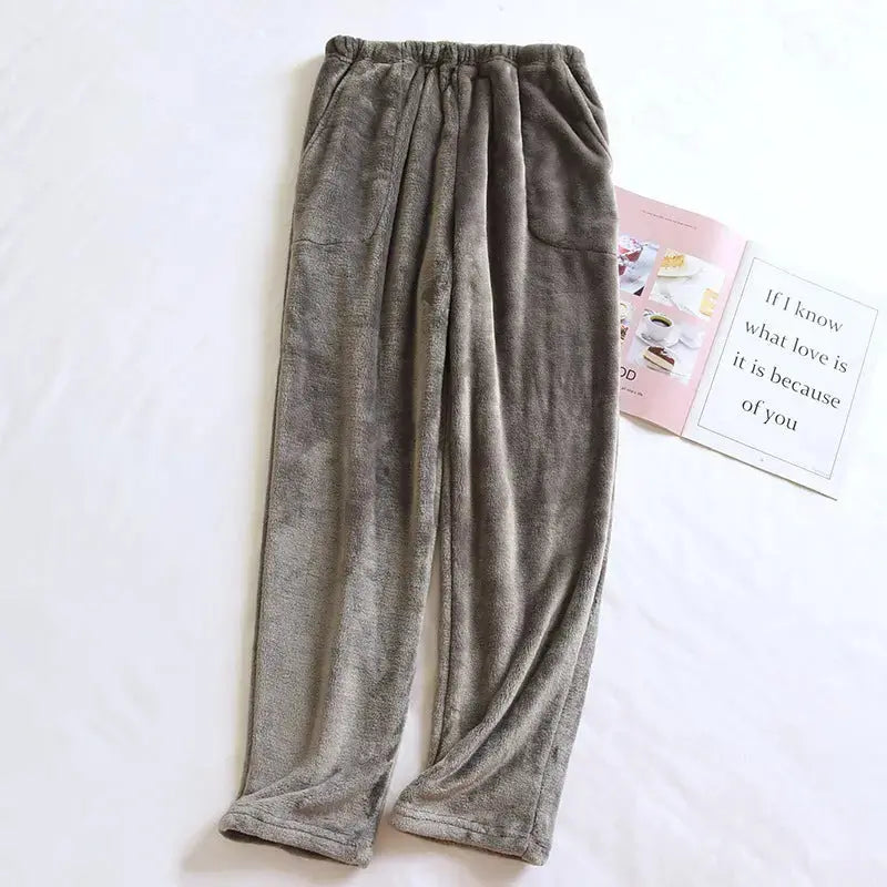 Flannel Women's Pajama Pants Fall/Winter Men's Loose Warm Simple New Couple's Home Pants Pants Winter One-Piece Hair GreatEagleInc