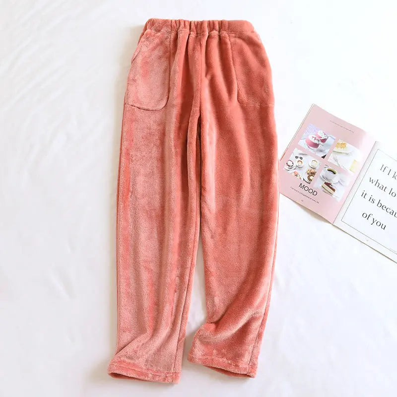 Flannel Women's Pajama Pants Fall/Winter Men's Loose Warm Simple New Couple's Home Pants Pants Winter One-Piece Hair GreatEagleInc
