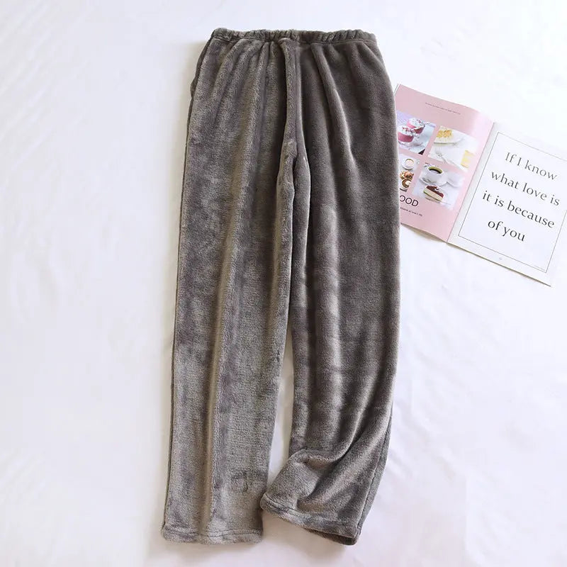 Flannel Women's Pajama Pants Fall/Winter Men's Loose Warm Simple New Couple's Home Pants Pants Winter One-Piece Hair GreatEagleInc