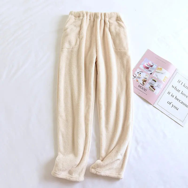 Flannel Women's Pajama Pants Fall/Winter Men's Loose Warm Simple New Couple's Home Pants Pants Winter One-Piece Hair GreatEagleInc