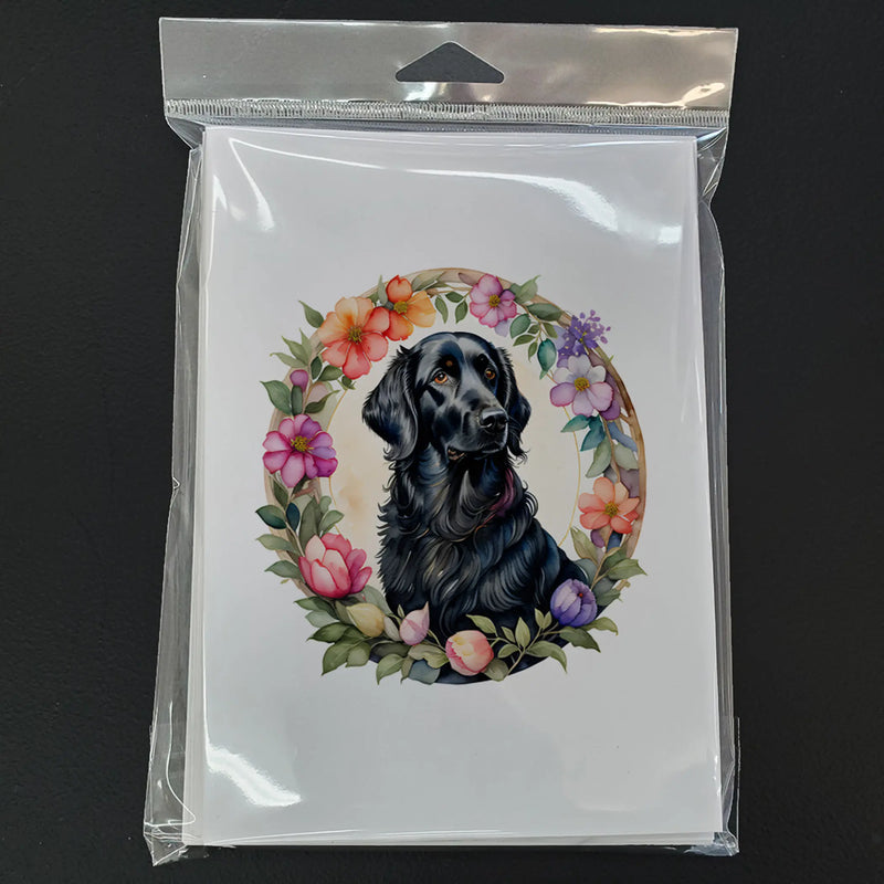 Flat-Coated Retriever and Flowers Greeting Cards Pack of 8 Caroline's Treasures